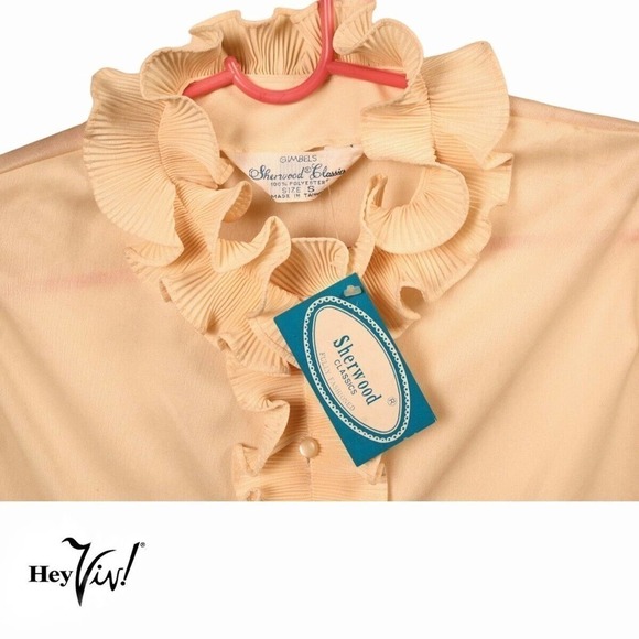 Vintage 70s 80s Gimbels Ivory Ruffle Button Up Blouse w Tags Sz Small - Hey Viv - Picture 5 of 7